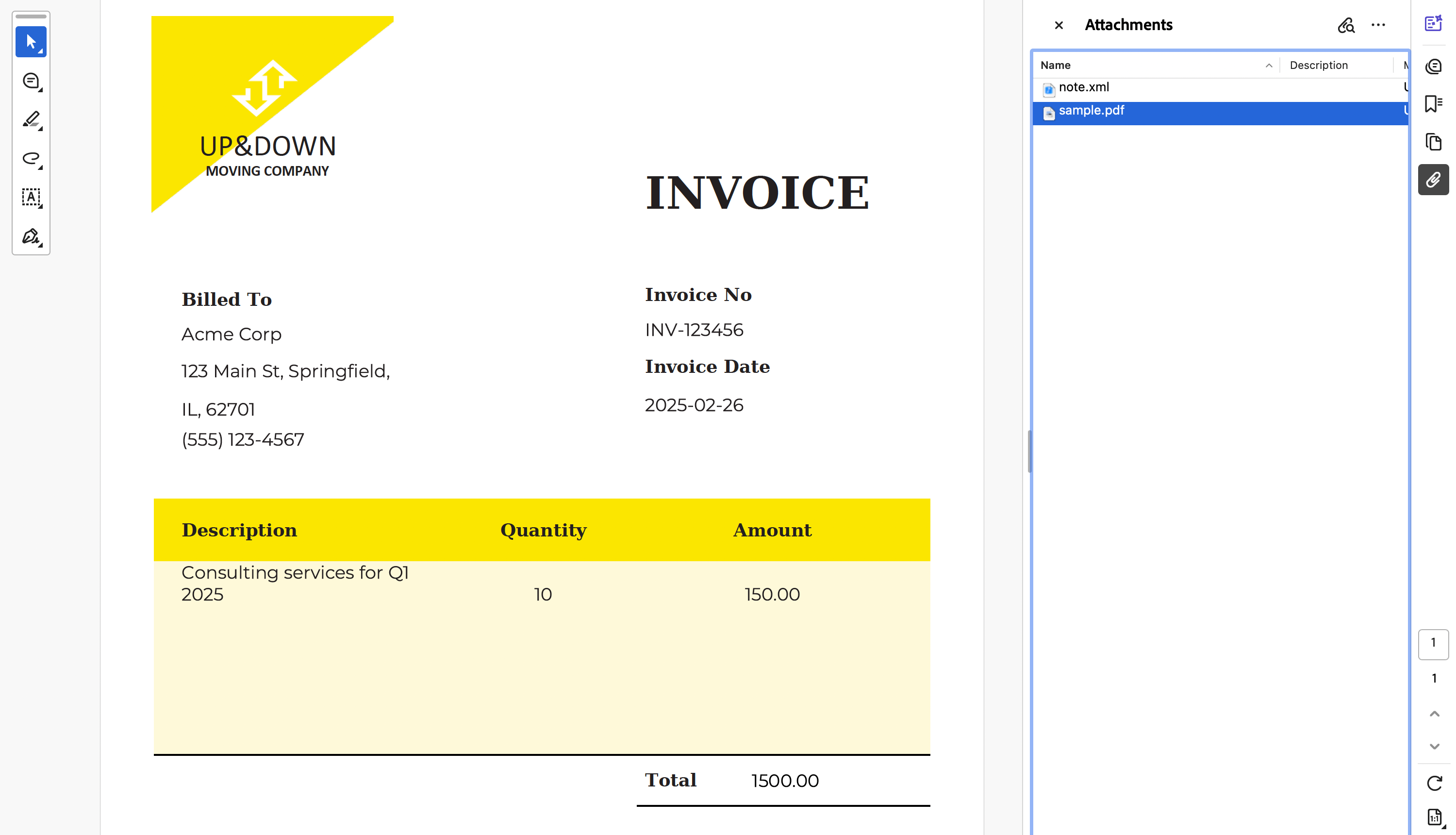 PDF Invoice with multiple attachments, an XML file and another PDF document