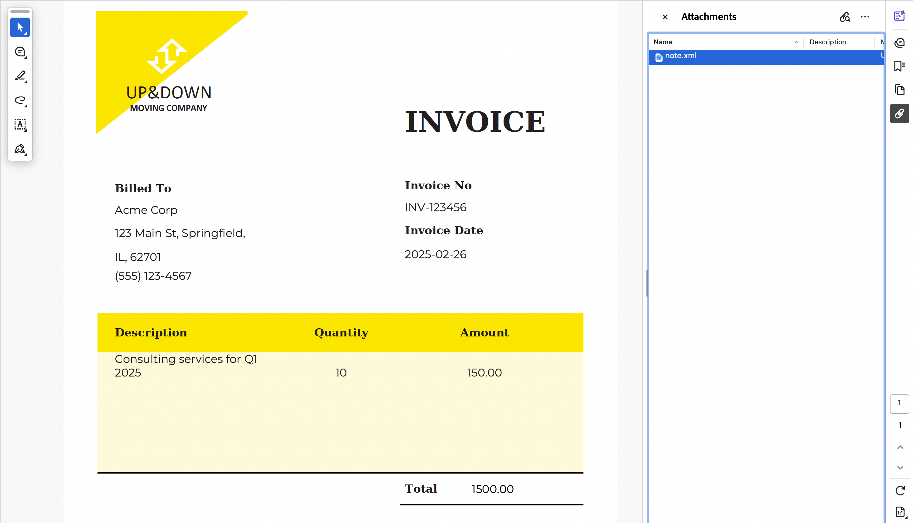 PDF Invoice with XML attachment