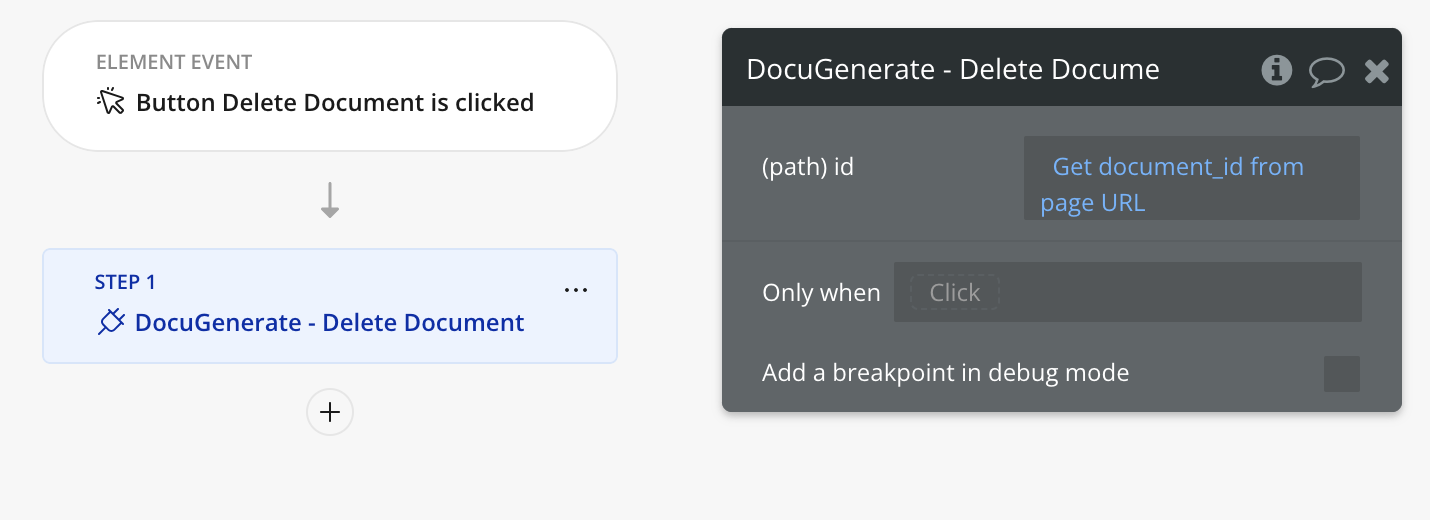 Delete document action