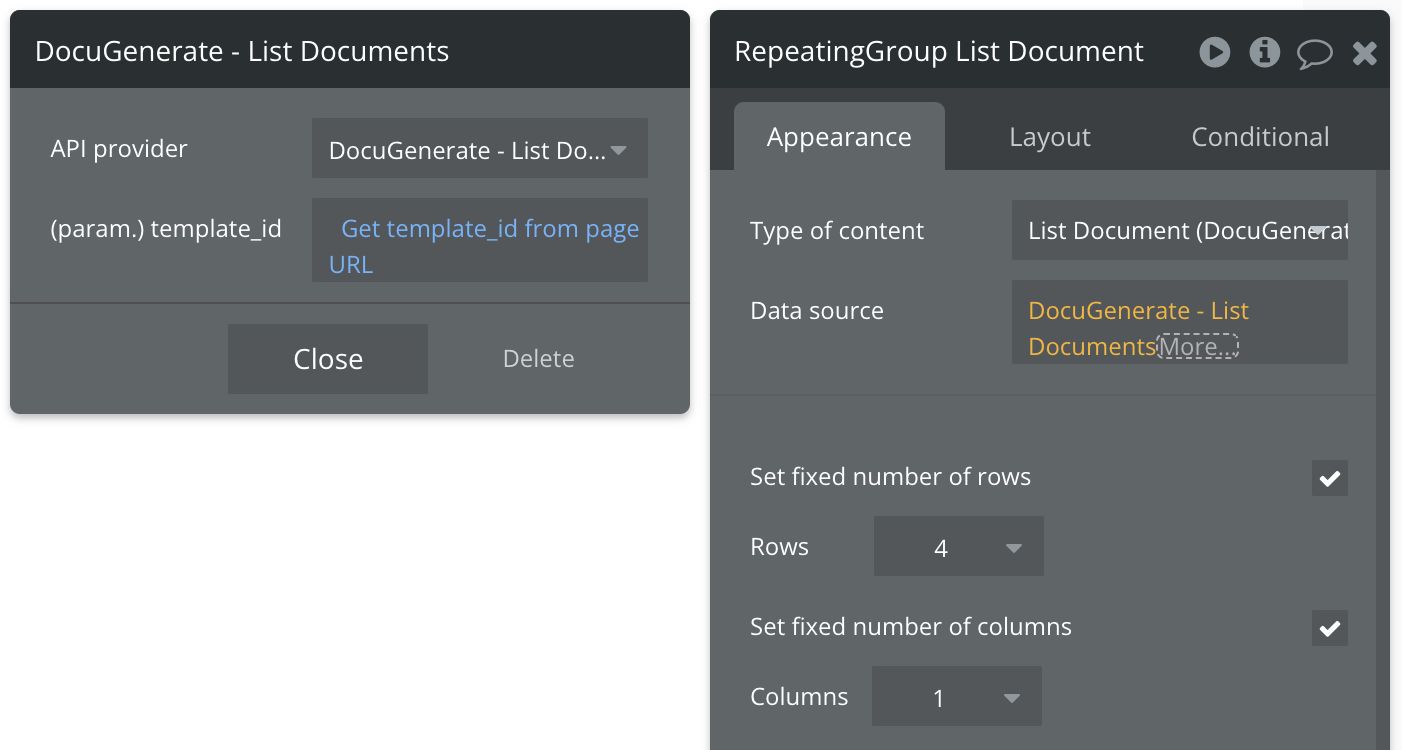 List documents data call