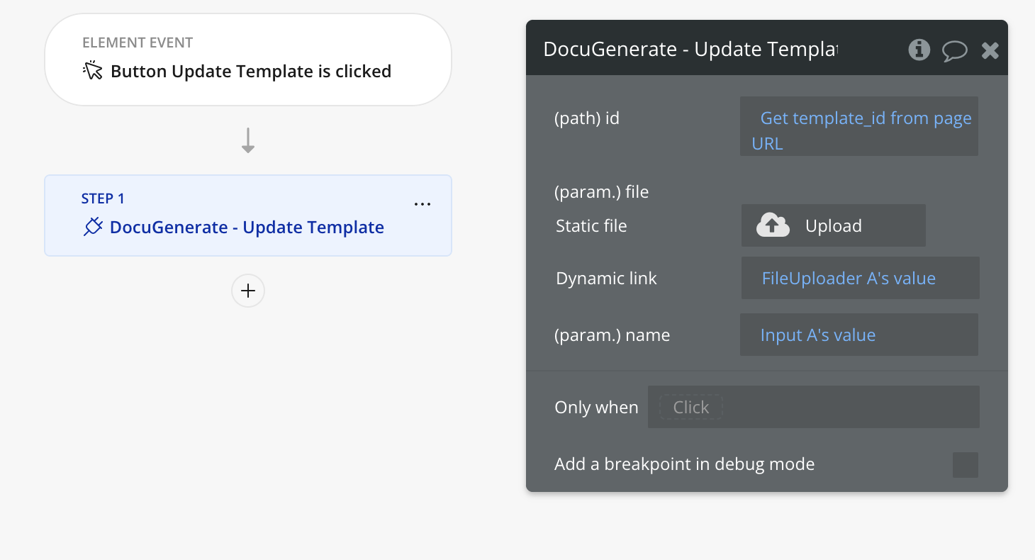 Update template action