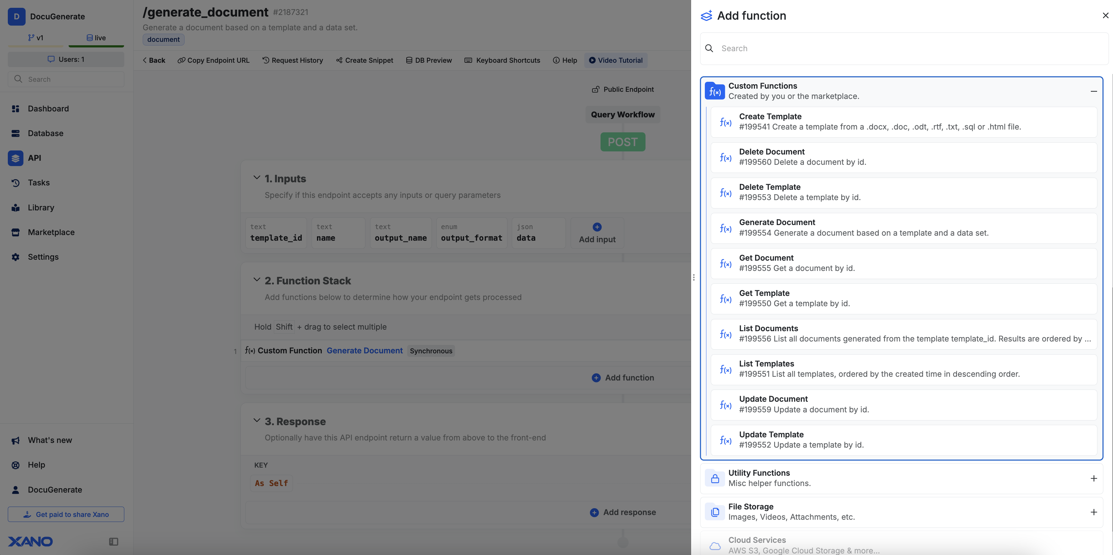 Add custom function to DocuGenerate to the Function Stack