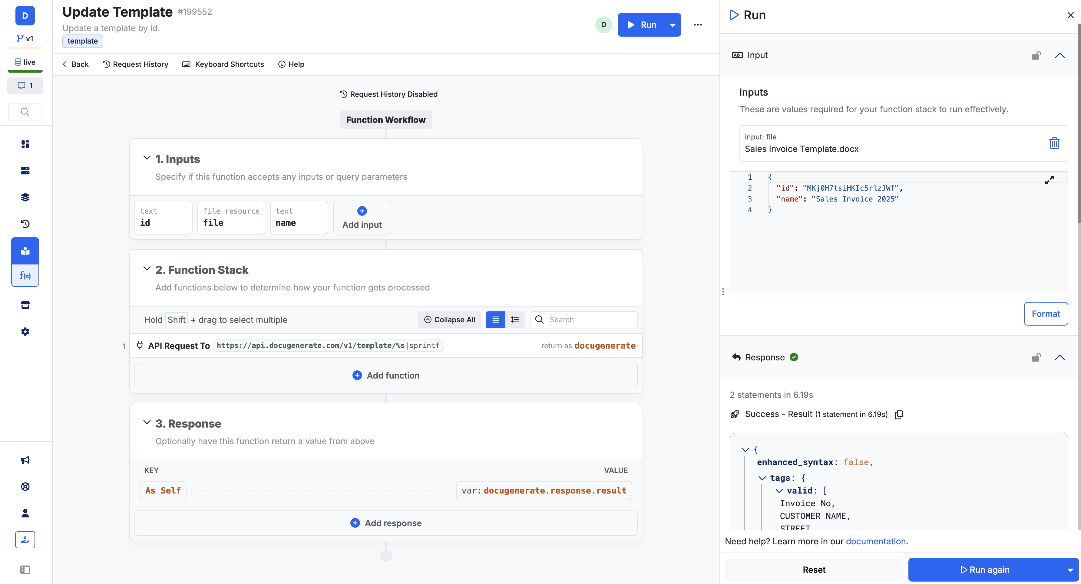 Update template function