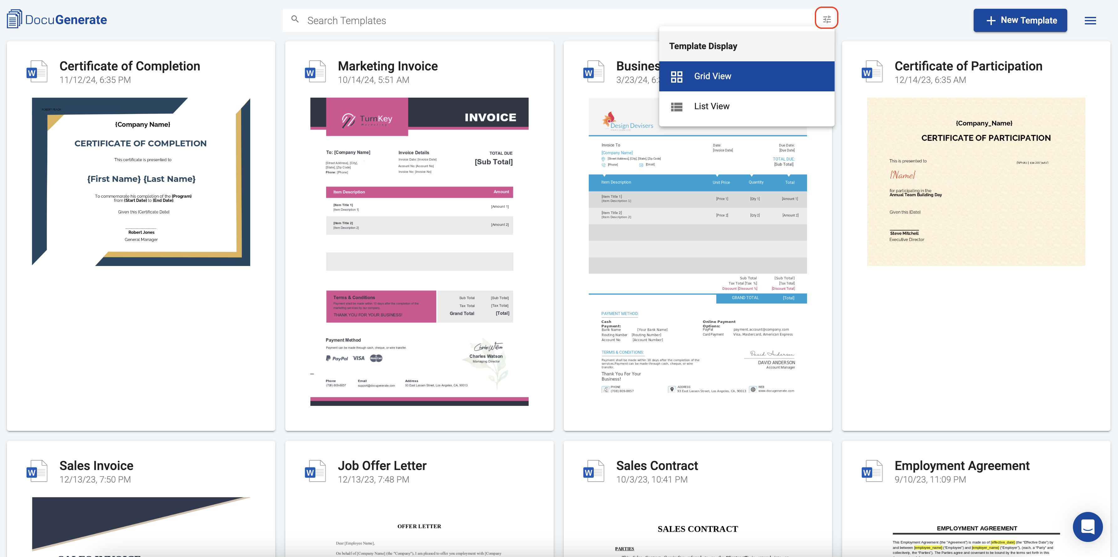 Templates in Grid View