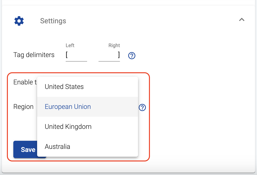 Selecting the template's region