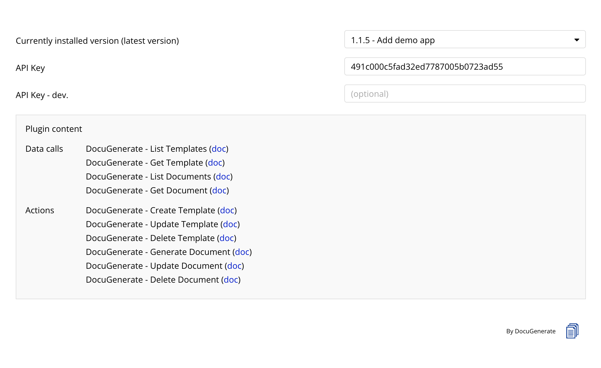 DocuGenerate Plugin Configuration on Bubble