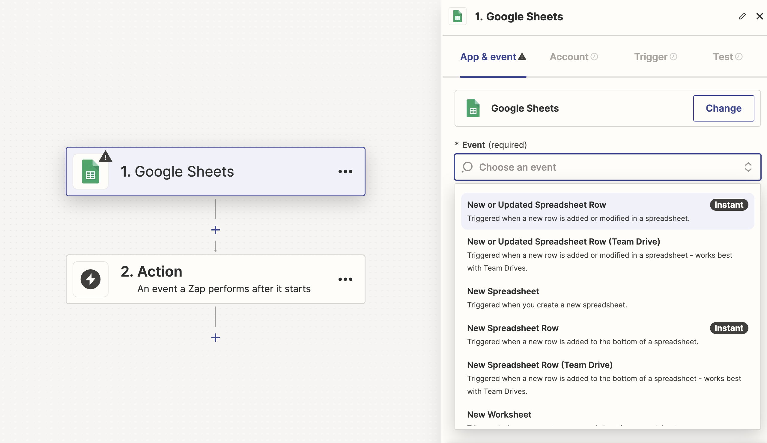 New or Updated Spreadsheet Row in Google Sheets Event