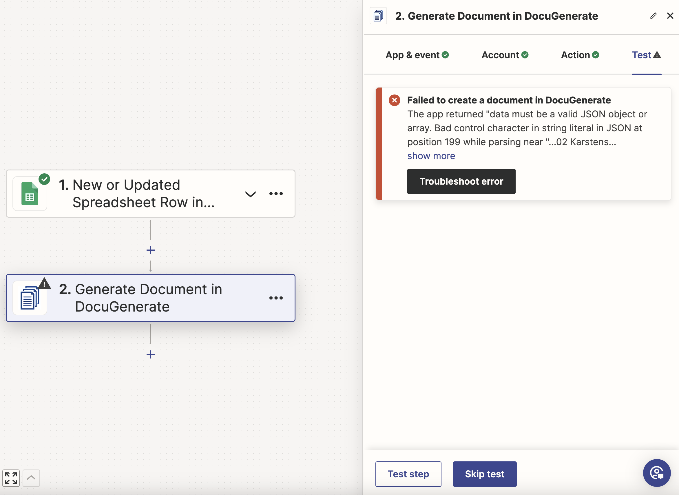 Generate Document error : data must be a valid JSON object or array