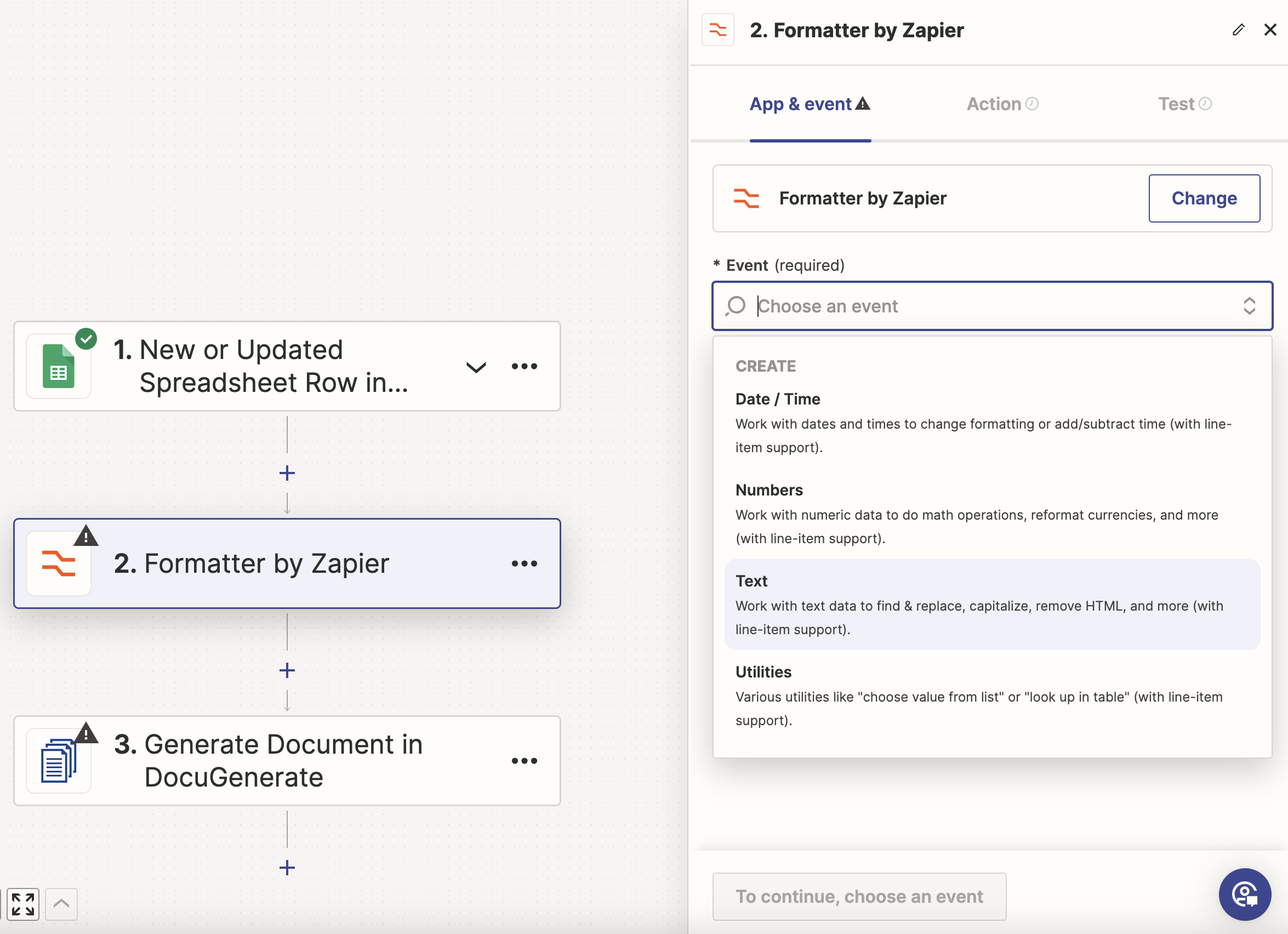 Setting up the Text Formatter by Zapier