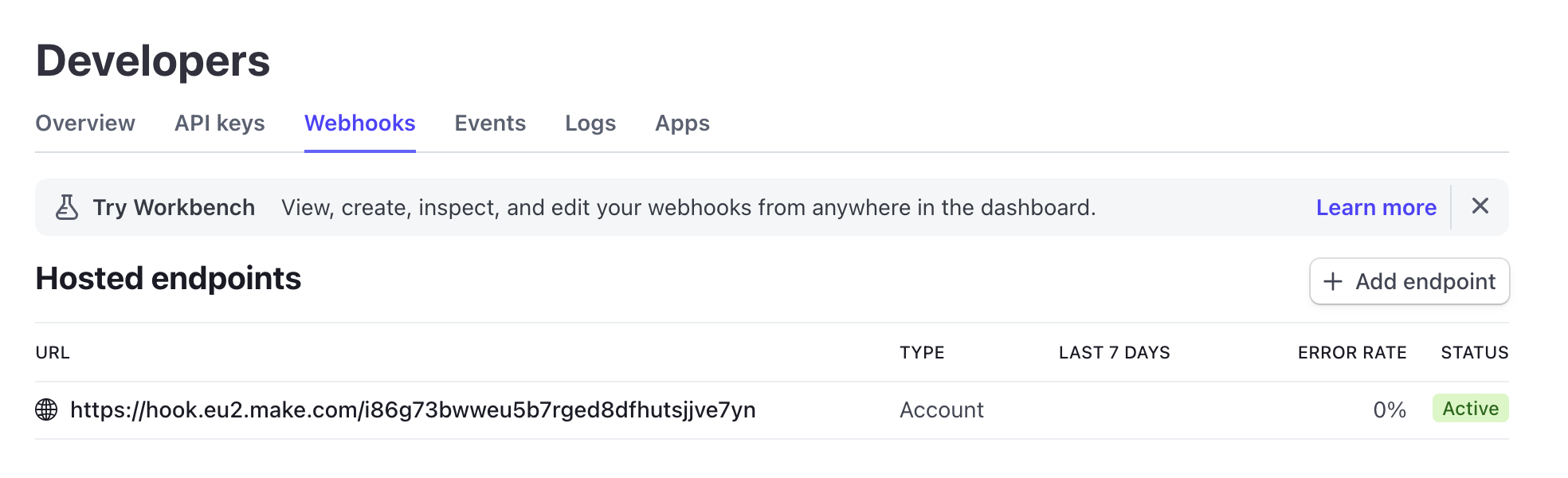 Make webhook visible on Stripe's Developers page