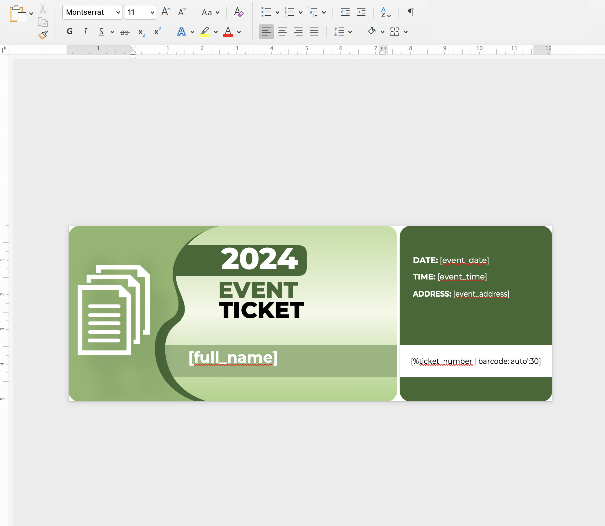 The "Event Ticket Template" in Word