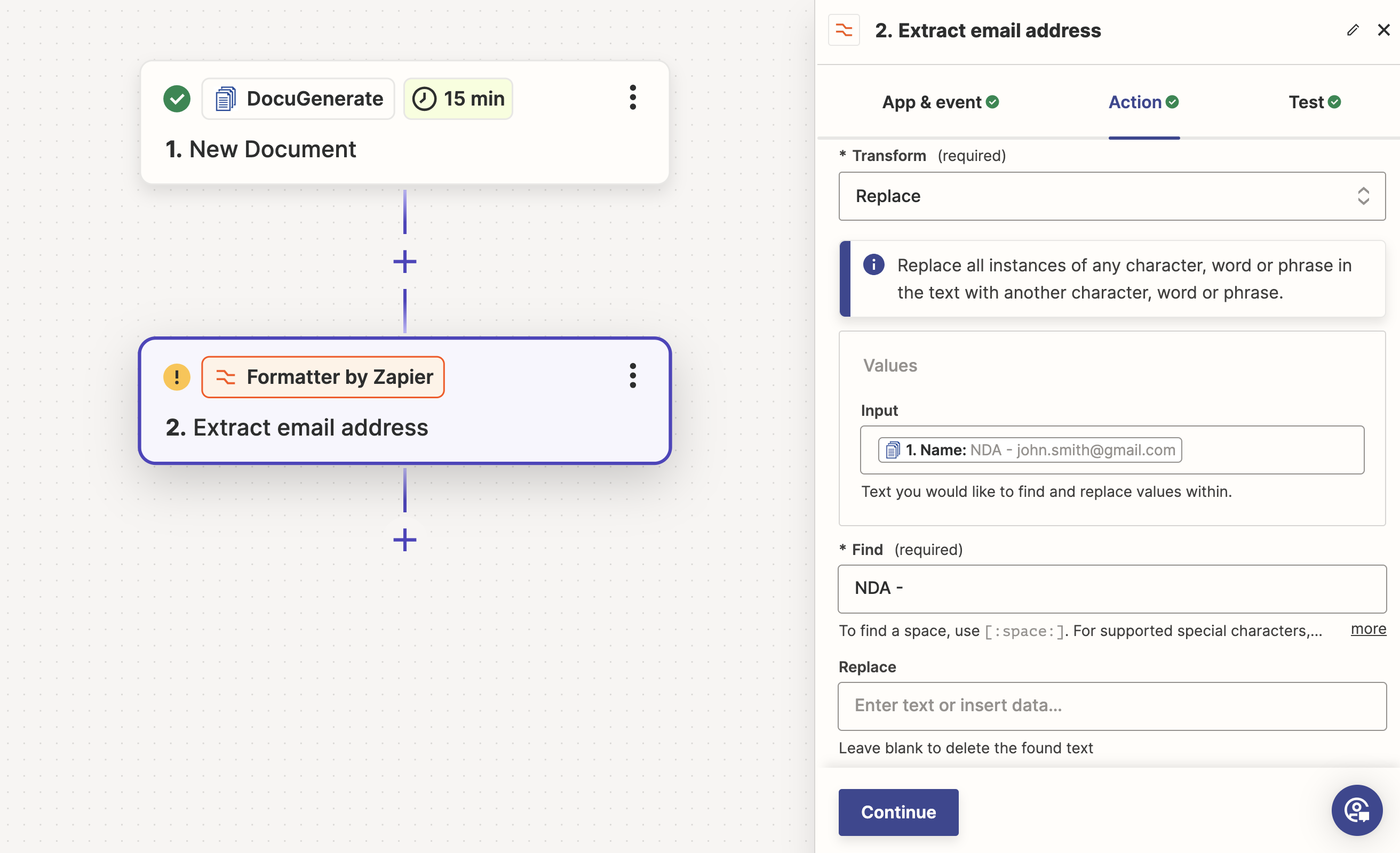 Text Formatter action to Extract Email Address