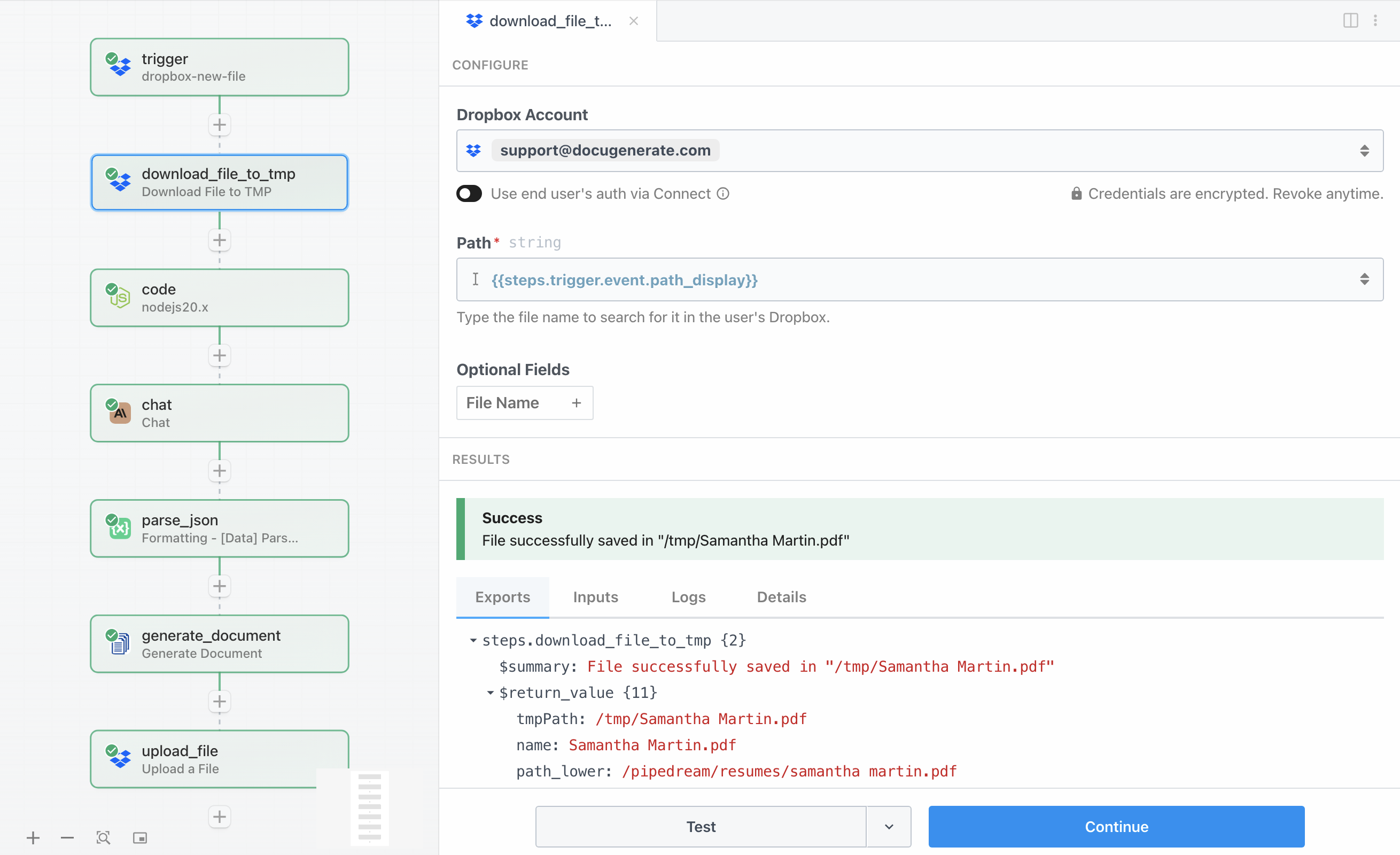 Screenshot of download file configuration