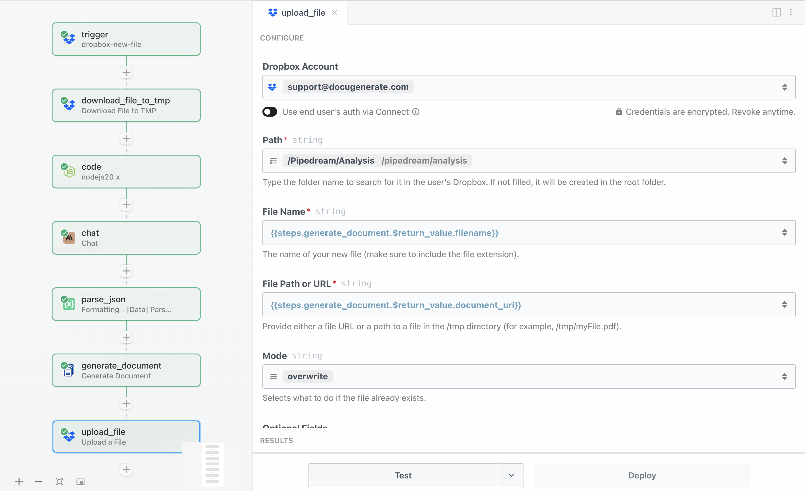 Screenshot of upload to Dropbox configuration
