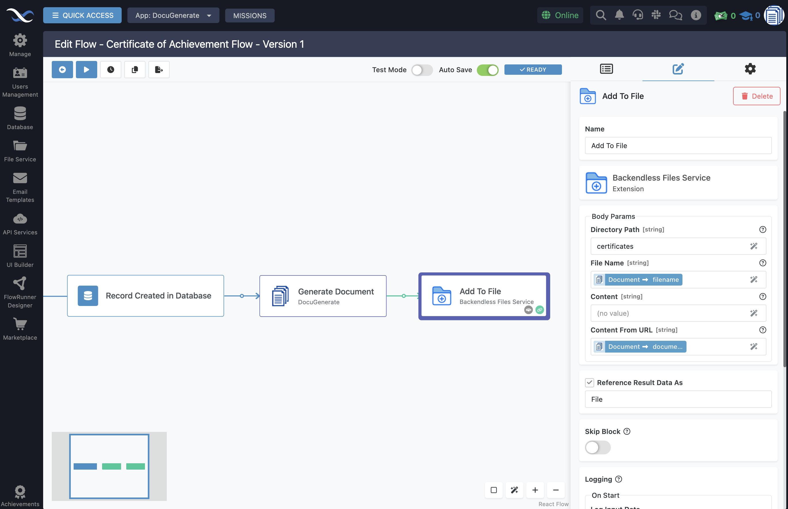 Add To File action configuration