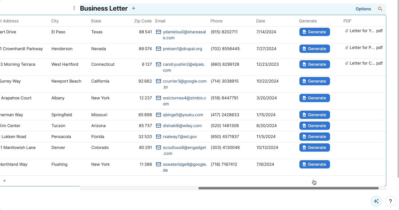 Generating multiple business letters from the Coda table