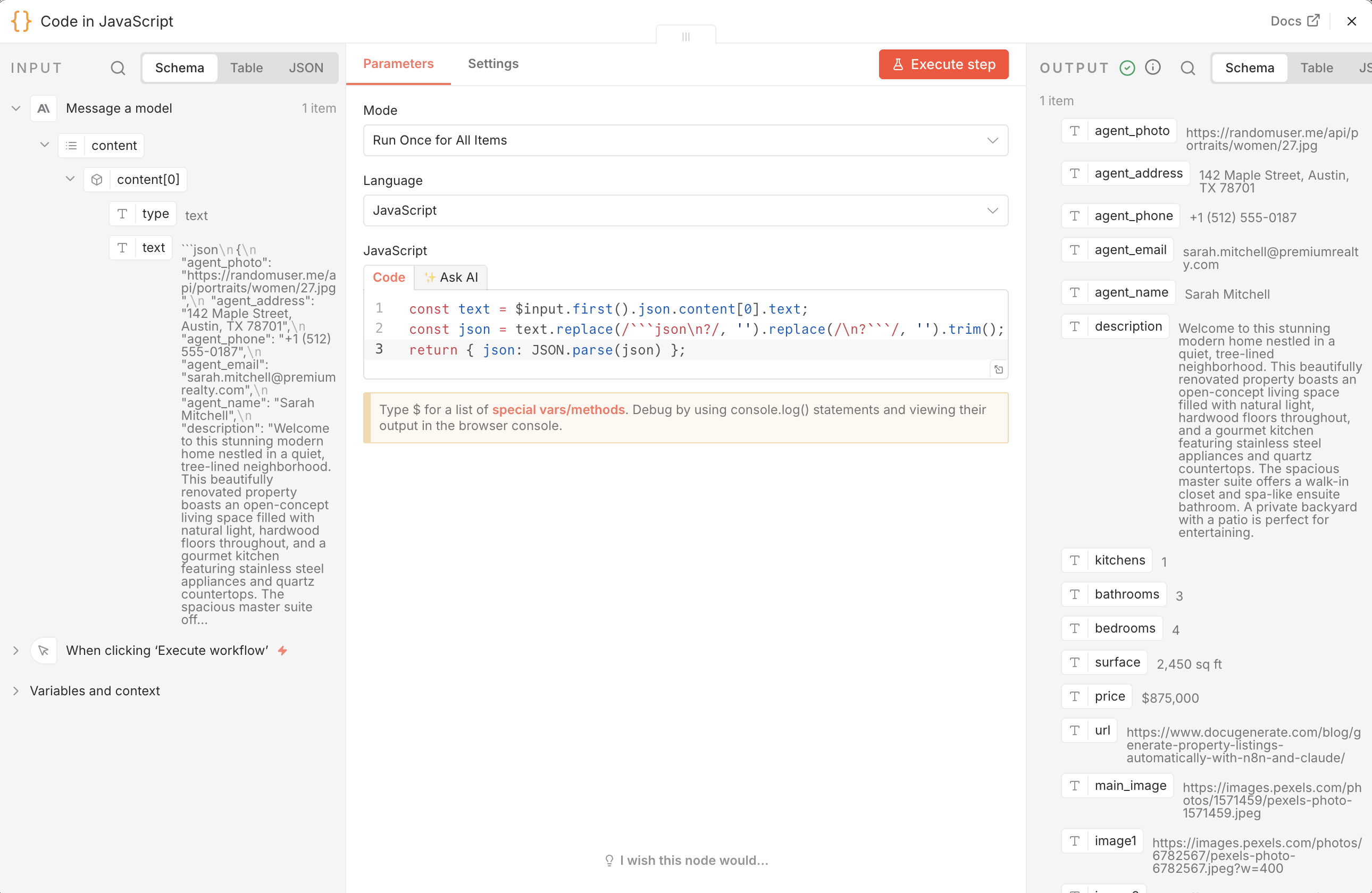 Code in JavaScript node configuration