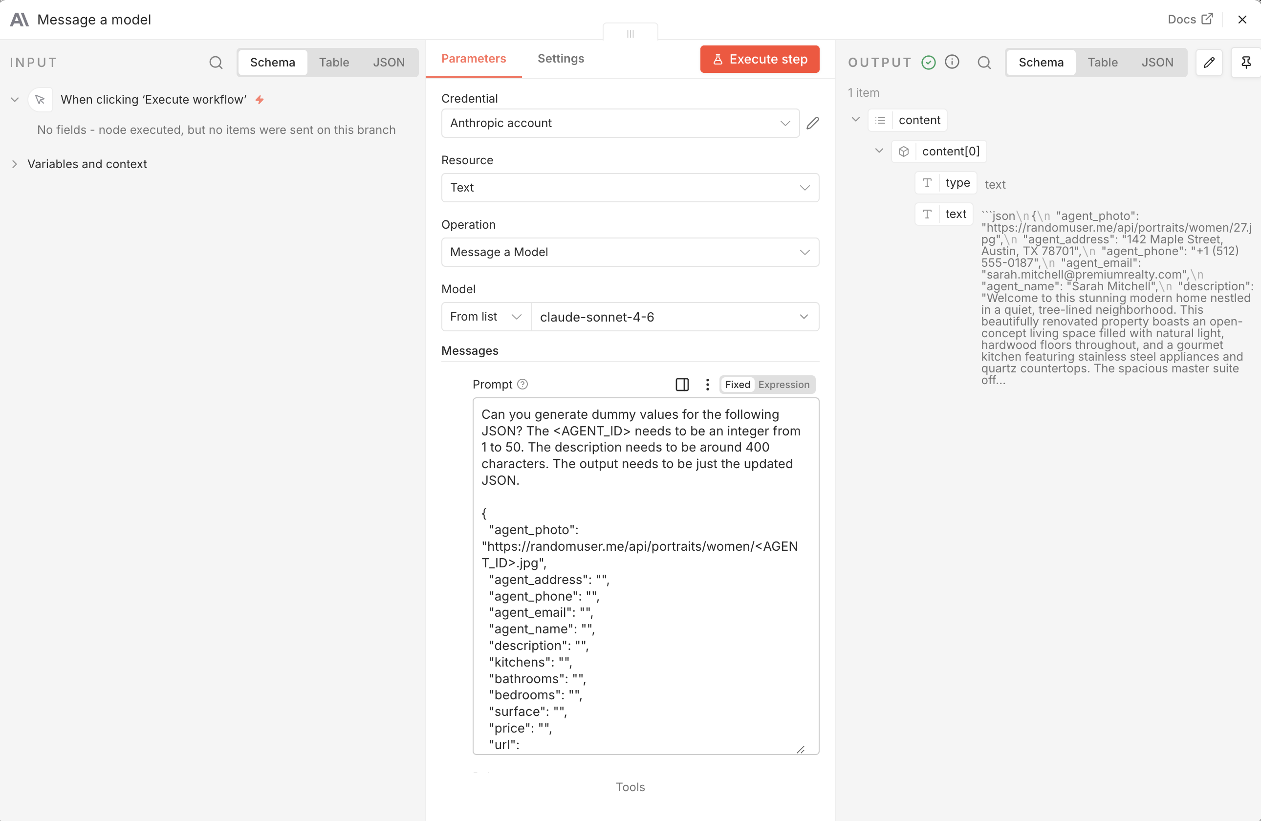 Message a model node configuration